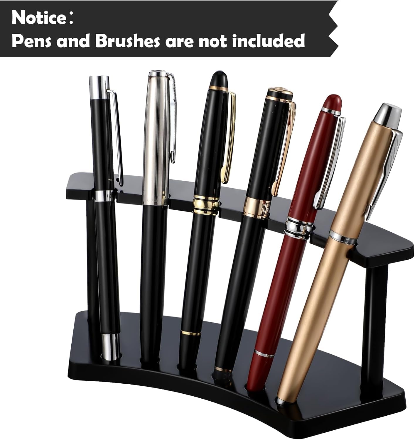 2 Pieces Plastic Pen Holder Stand Display Rack 6-Slot Pen Makeup Brush Rack Organizer Eyebrow Stand for School Office Home Store(Black)