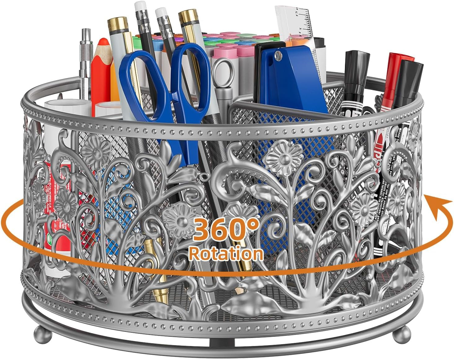 Pencil Pen Holder for Desk - Rotating Pencil Cup Organizer Cute Desktop Caddy with 4 Slots for Art Supplies School Home