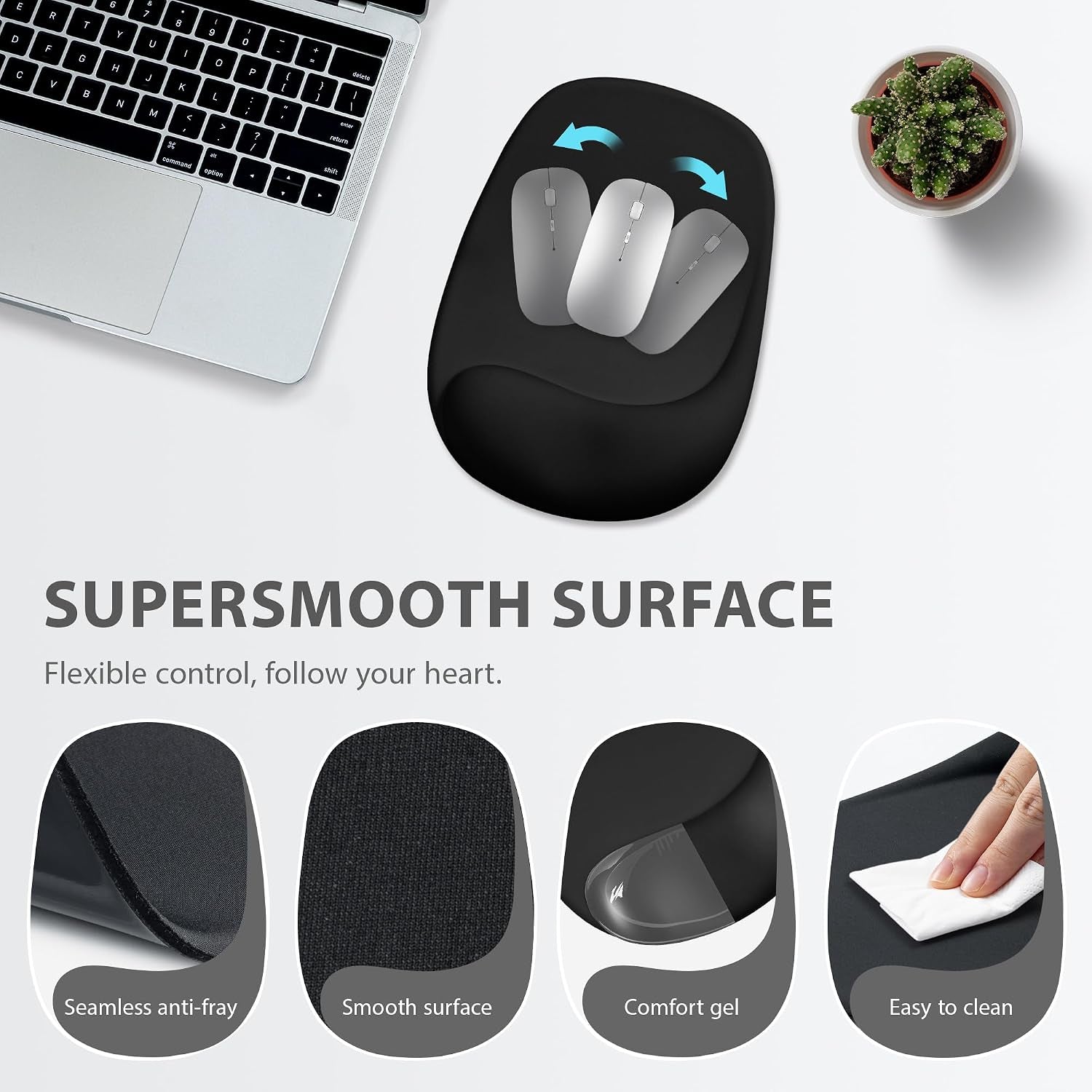 Wrist Rest for Keyboard and Mouse Ergonomic Mouse Pad with Wrist Support Memory Foam Wrist Rest for Computer Keyboard,3-In-1 Gel Mouse and Keyboard Pad for Office Black