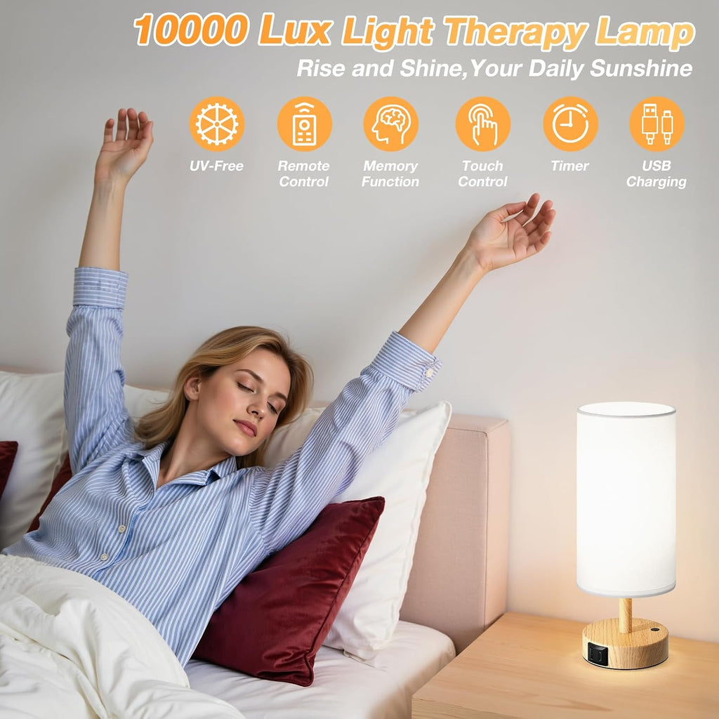 Light Therapy Lamp 10000 Lux - Full Spectrum Sunlight Lamp, Happy Light for Seasonal Mood Boost - CRI 96+ Sun Lamp for Windowless Office, Reading, Shift Workers - Remote & Timer