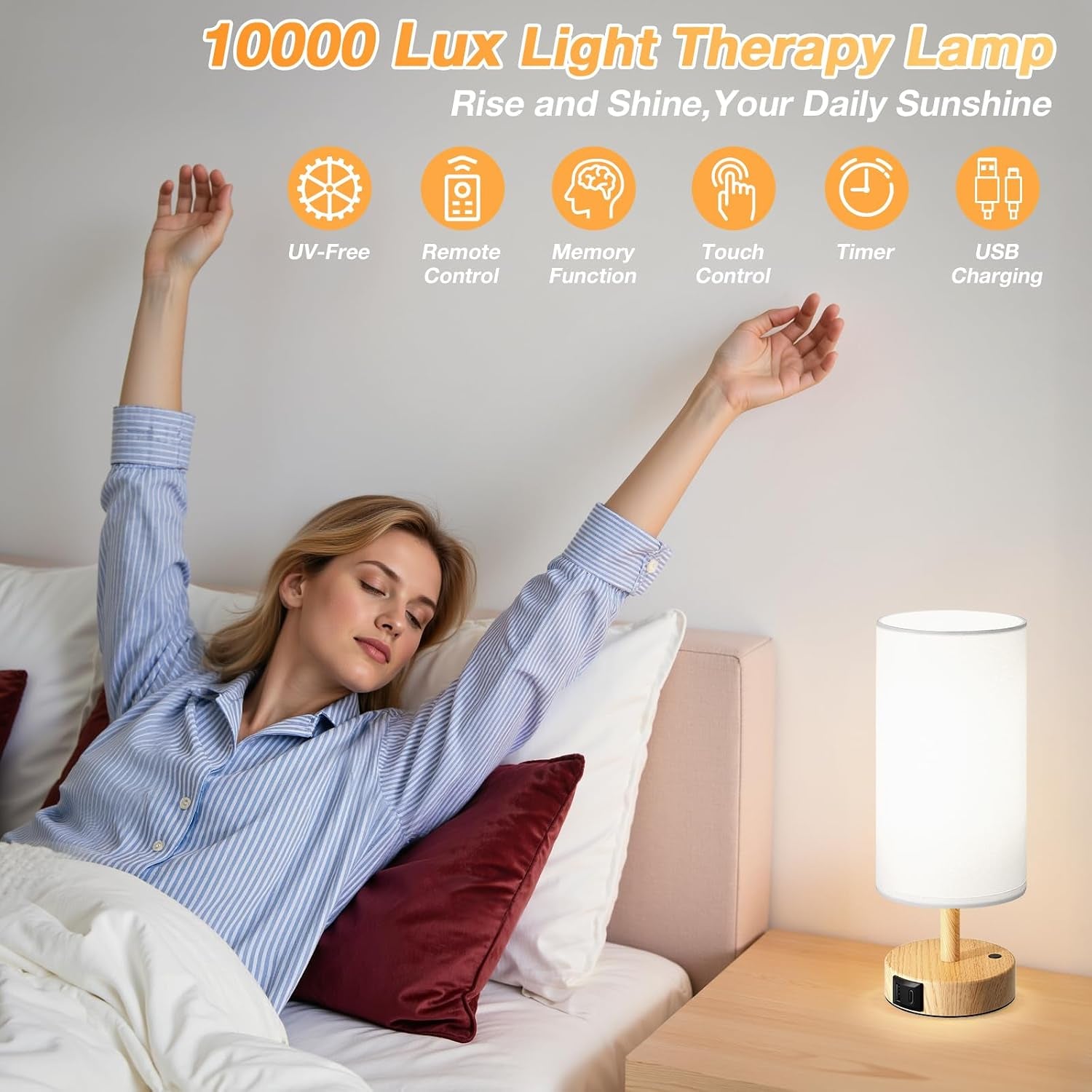 Light Therapy Lamp 10000 Lux - Full Spectrum Sunlight Lamp, Happy Light for Seasonal Mood Boost - CRI 96+ Sun Lamp for Windowless Office, Reading, Shift Workers - Remote & Timer