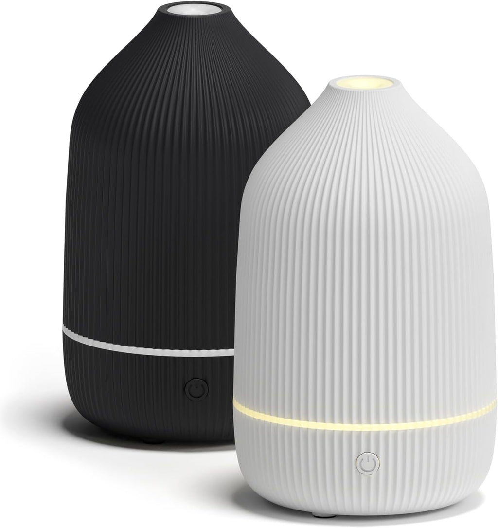 Essential Oil Diffuser, 2Pack, 100Ml Aromatherapy Diffuser, Mini Ultrasonic Diffuser for Essential Oil, Home, Office, Cool Mist Humidifier with 7 Led Light, Auto Shut-Off, White & Black